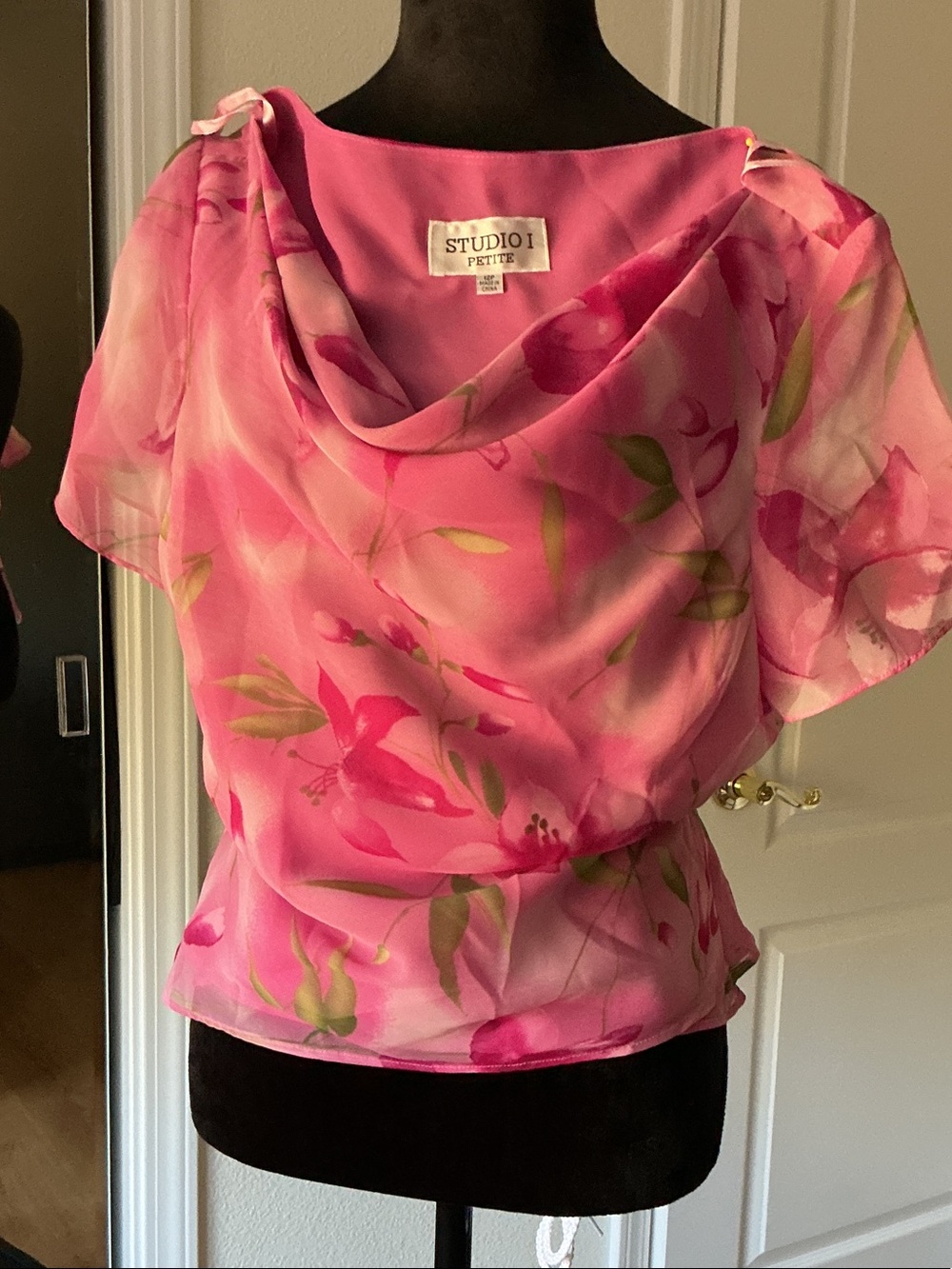 Studio I Pink Floral Cowl-Neck Blouse